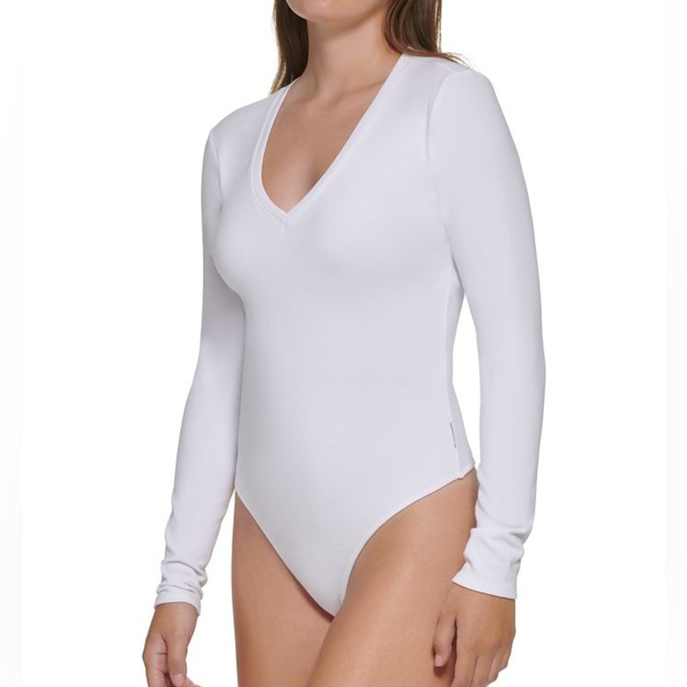 Calvin Klein Jeans Long Sleeve V Neck Thong Bodysuit